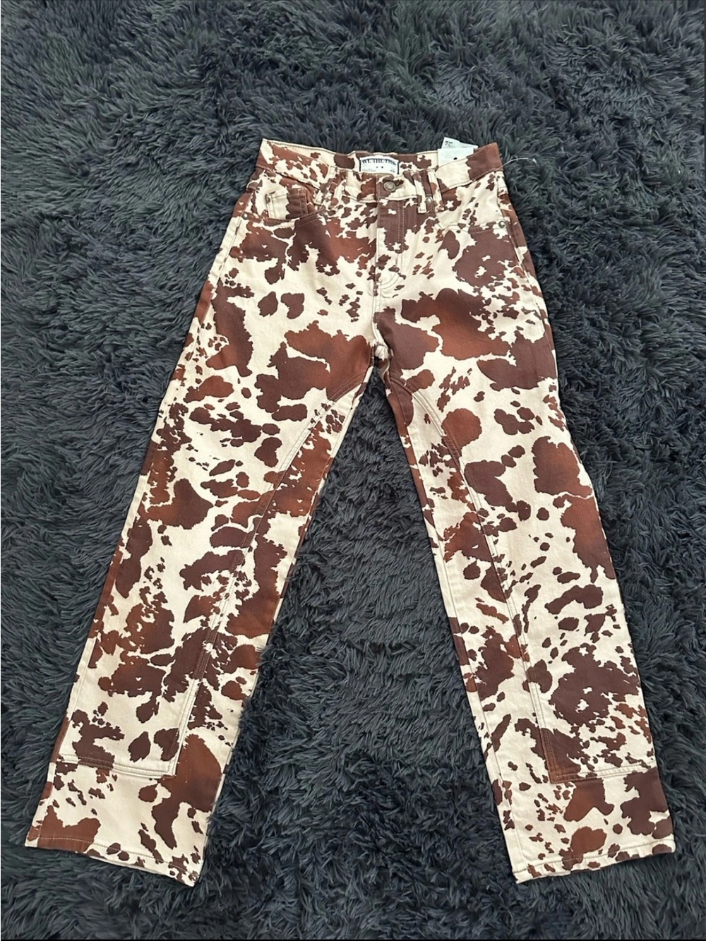 New Free People We The Free Risk Taker Mid-Rise Cow Printed Jeans Tea Combo 26